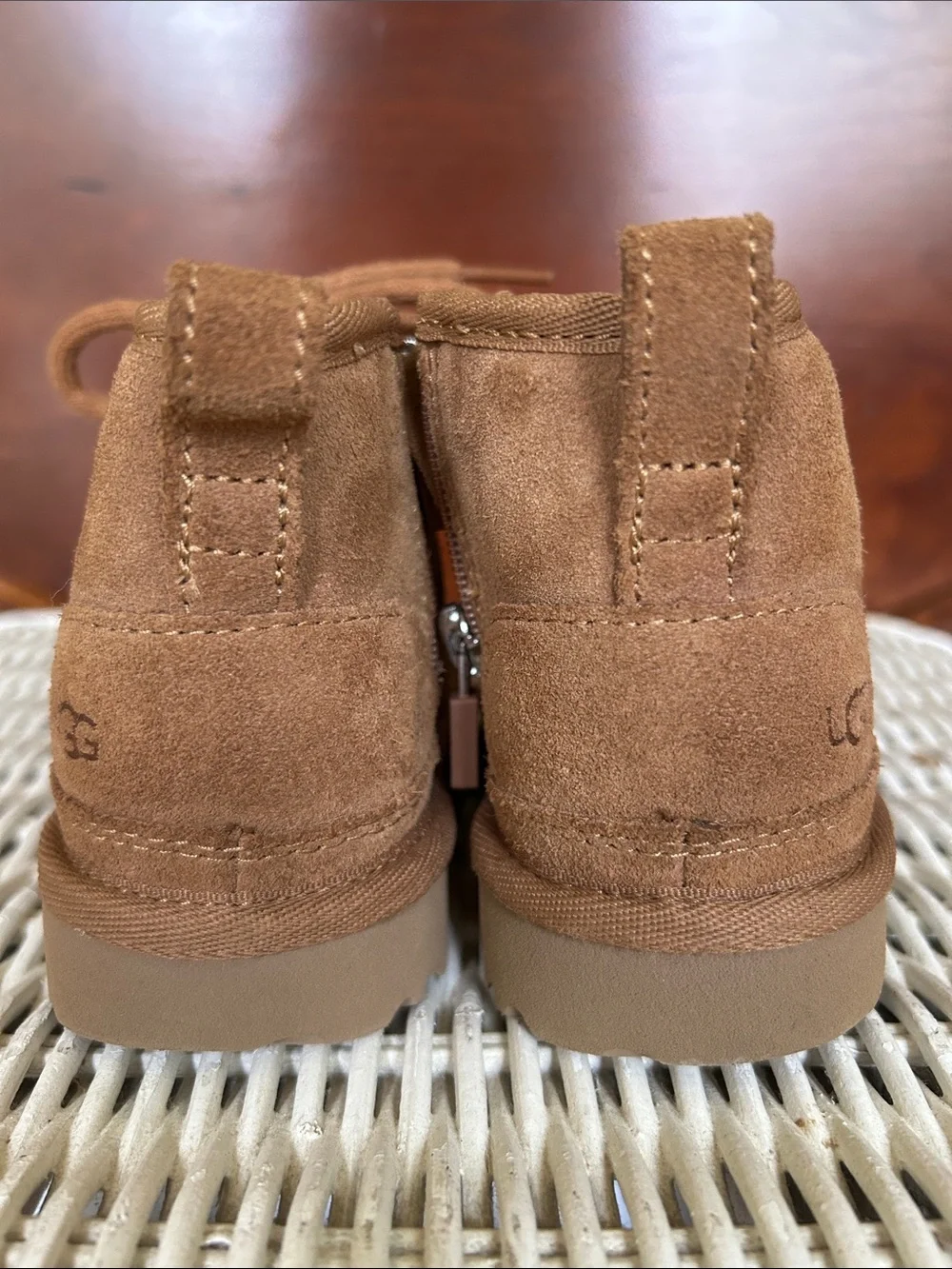 UGG Kids Chestnut Suede Lace-Up Booties with Side Zipper. Neumel  II